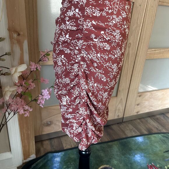 Ambition Women Autumn Floral Long Sleeve Rouched Midi Dress Semi Sheer Size S - Picture 11 of 12